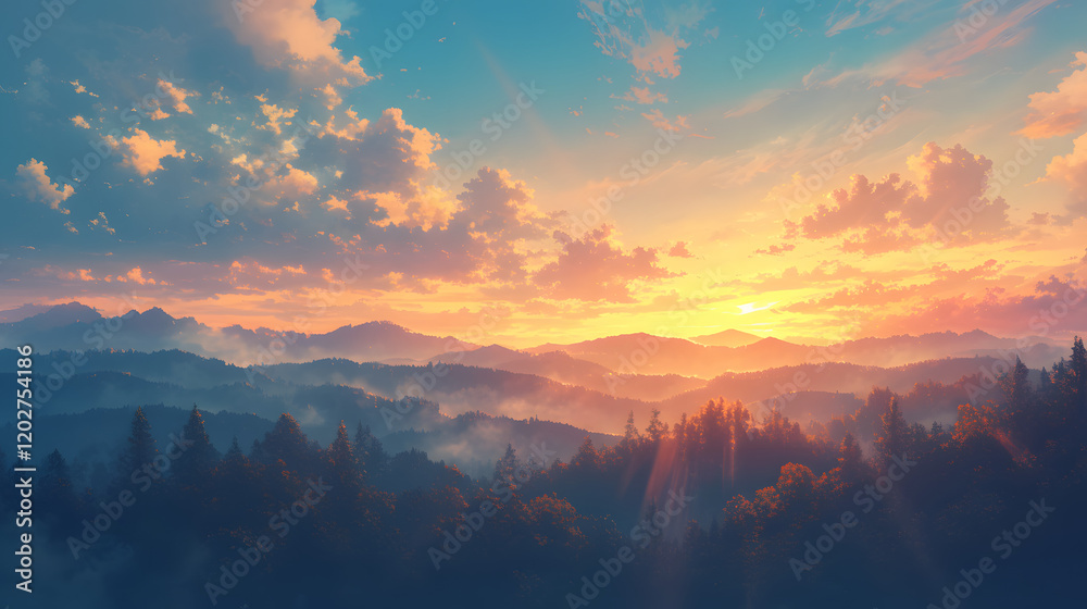 Fototapeta premium sunset on the mountain landscape