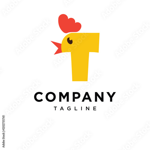 Letter T Cute Chicken Logo Icon Vector