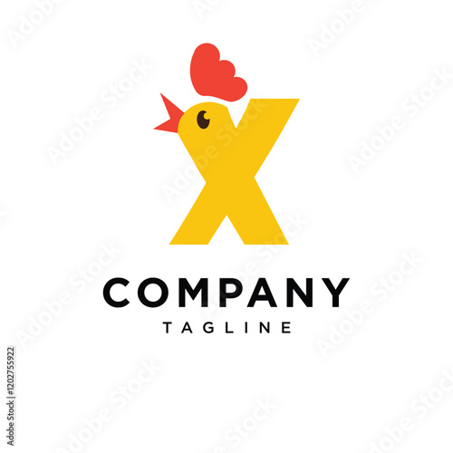 Letter X Cute Chicken Logo Icon Vector