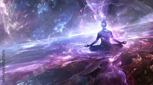 Light and energy fields around a meditating figure symbolizing balanced masculine and feminine energies