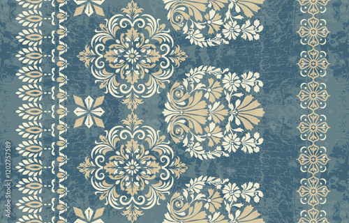  floral pattern with paisley and indian flower motifs. damask style pattern for textile and decoration Traditional Scribble Style Hand Drawn Ikat Seamless Vector Pattern Trendy Fashion Colors Perfect