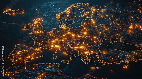 Illuminated European Network Showing Interconnections