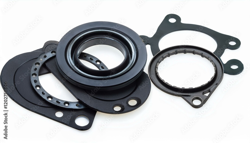 Close-up of various black automotive parts. Close-up of various black automotive parts.