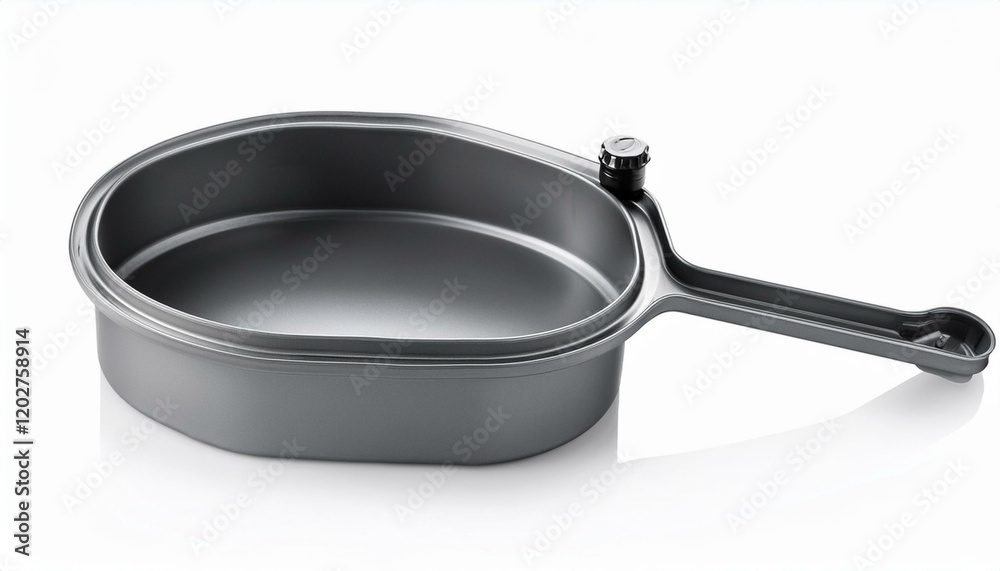 Gray nonstick frying pan with a long handle, ideal for cooking various dishes. Gray nonstick frying pan with a long handle, ideal for cooking various dishes.