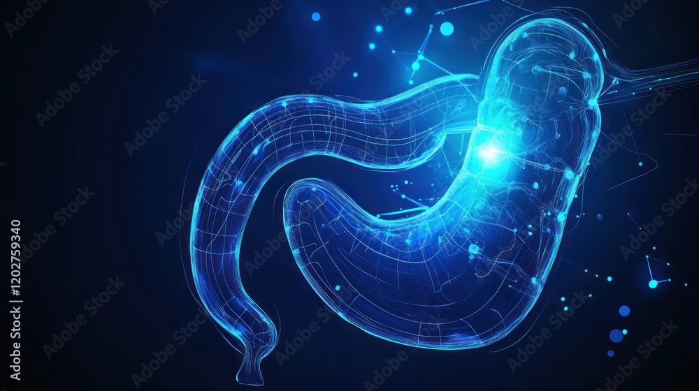 A digital representation of a stomach and intestine, illustrating biological processes. A digital representation of a stomach and intestine, illustrating biological processes.
