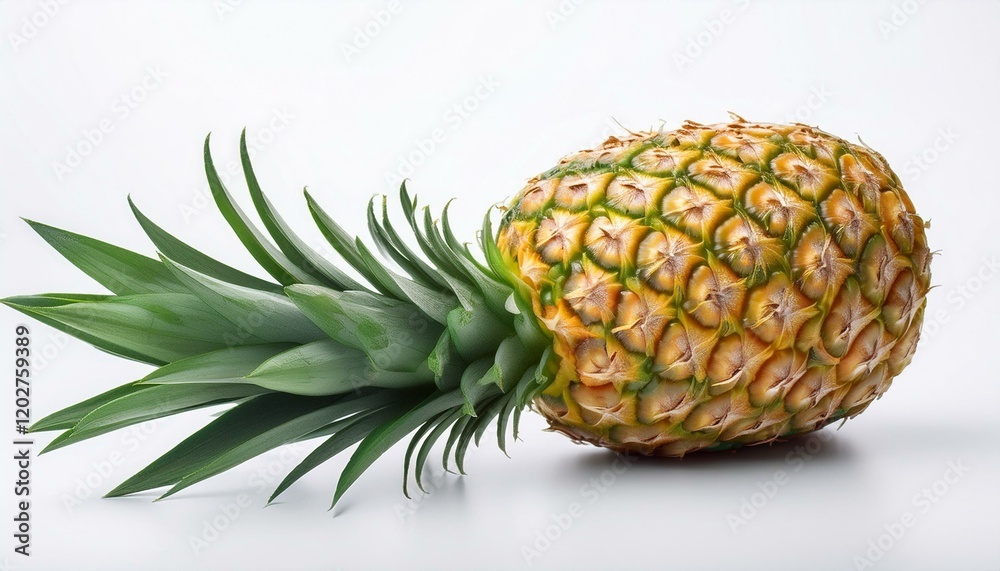 Fresh pineapple with vibrant green leaves on white background. Fresh pineapple with vibrant green leaves on white background.