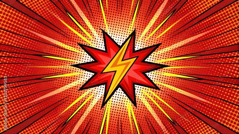 Fototapeta premium Dynamic Comic Book Style Burst with Lightning Bolt