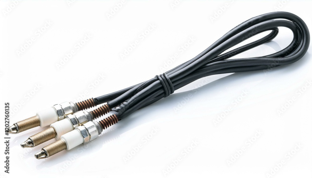 Close-up of three ignition cables with connectors. Close-up of three ignition cables with connectors.