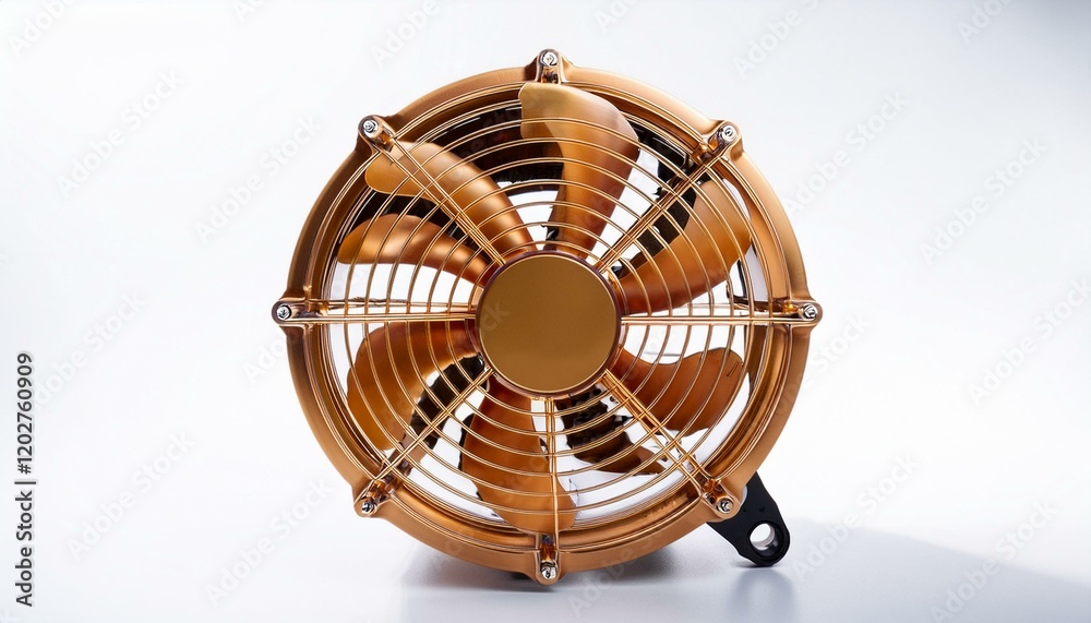 Close-up of a metallic gold fan. Industrial design. Close-up of a metallic gold fan. Industrial design.