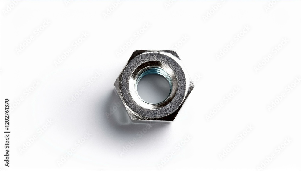 Close-up of a metallic nut on a white background. Close-up of a metallic nut on a white background.
