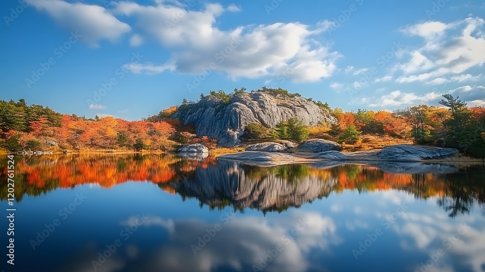Autumnal landscape reflecting in a tranquil lake Autumnal landscape reflecting in a tranquil lake