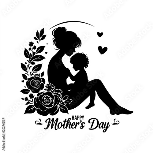 Mother's day silhouette vector. Mother's day logo icon. Silhouette vector of mother's day illustrations