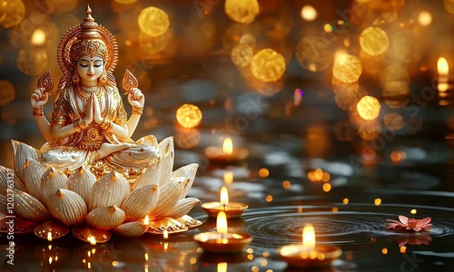 Lakshmi statue, Diwali festival, India, lights