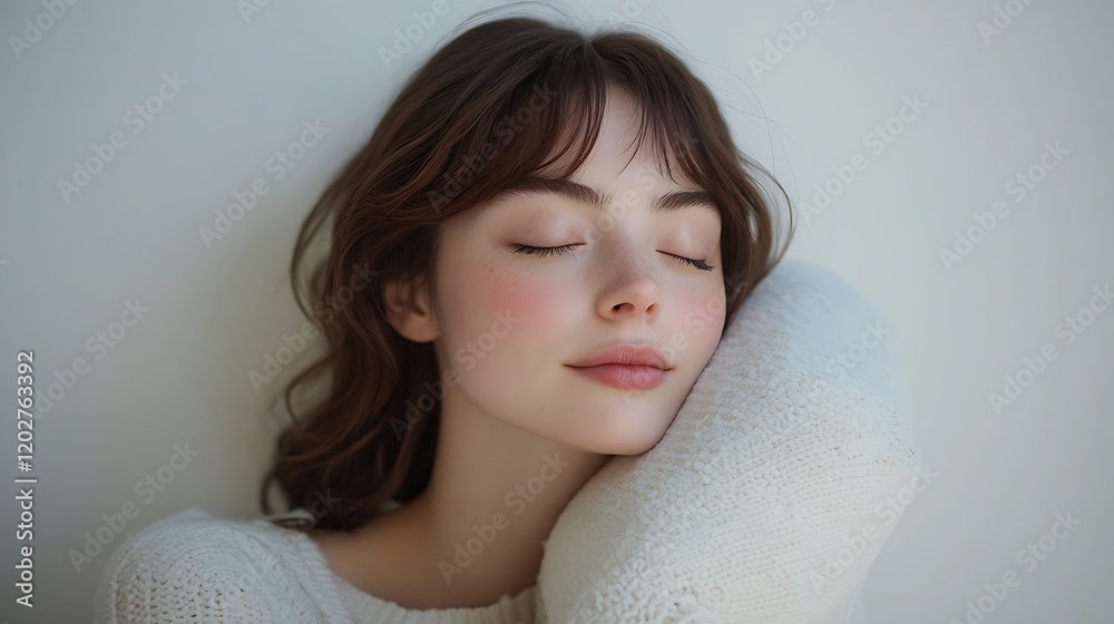 Relaxing portrait of young woman indoor studio beauty photography soft mood Relaxing portrait of young woman indoor studio beauty photography soft mood