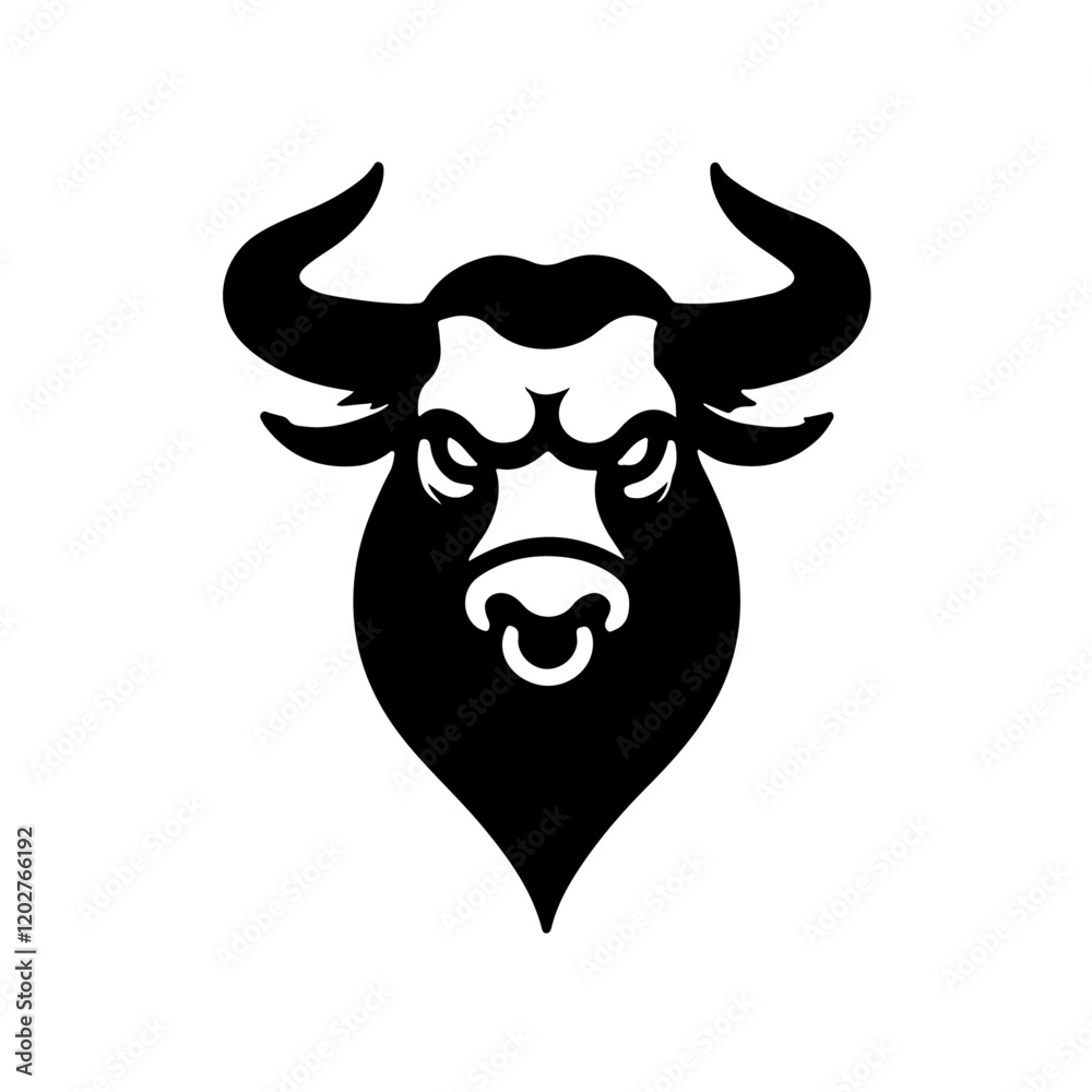 Powerful Black and White Bull Logo Design , white background Powerful Black and White Bull Logo Design , white background