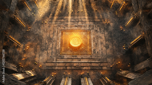 Golden Altar Battle Map Game: Aerial View of Ancient Temple