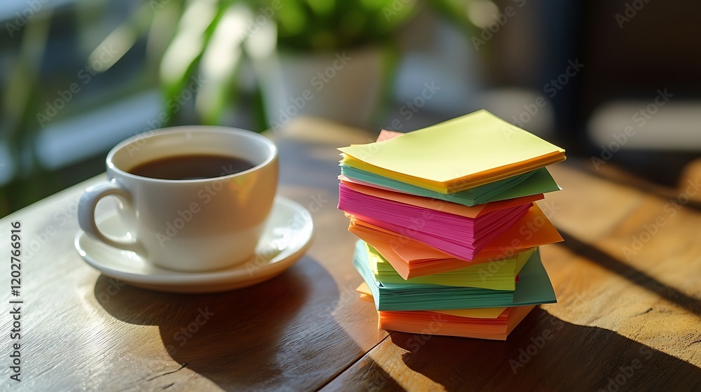 Naklejka premium Creative workspace setup coffee shop still life cozy environment close-up