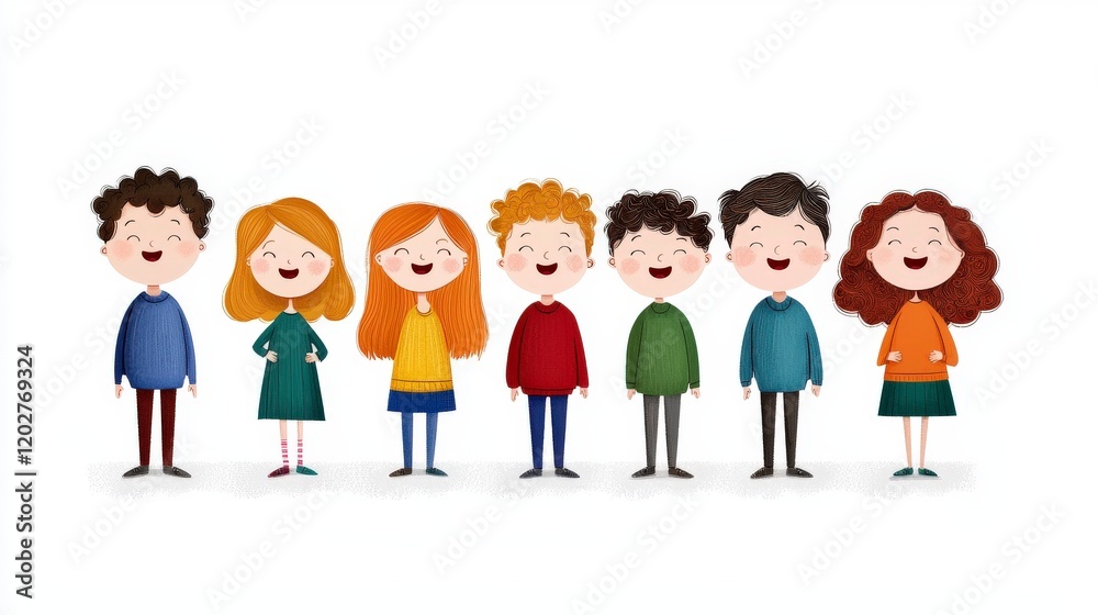 Cheerful Children in Colorful Clothing Smiling Together in a Happy Group Illustration Cheerful Children in Colorful Clothing Smiling Together in a Happy Group Illustration