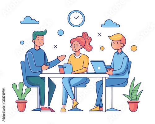 Business meeting flat people on presentation conference ilustration team seminar vector concept.