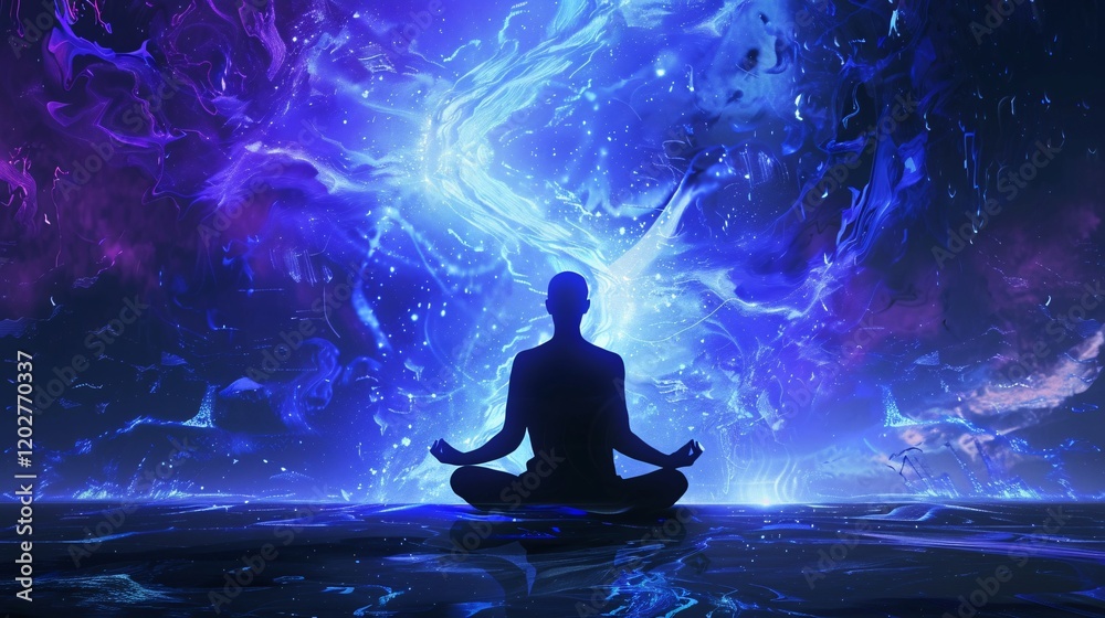 Bohemian-style meditation with light and energy fields signifying inner harmony Bohemian-style meditation with light and energy fields signifying inner harmony