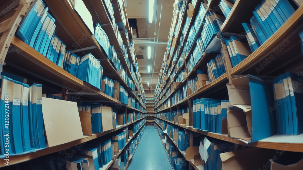 A long corridor filled with organized files and storage boxes in a modern archive or office setting.
A long corridor filled with organized files and storage boxes in a modern archive or office setting.