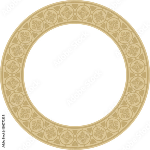 Vector golden round gothic ornament. Medieval European circle, ring, border. Classic pattern of the Germans, Angles, Saxons, Franks