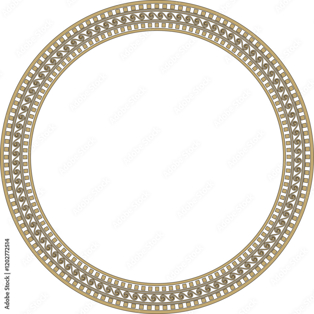 Vector gold with black classic Greek round ornament. Circle of Ancient Greece and the Roman Empire. Byzantine painting of walls, floors and ceilings. Decoration of European palaces Vector gold with black classic Greek round ornament. Circle of Ancient Greece and the Roman Empire. Byzantine painting of walls, floors and ceilings. Decoration of European palaces