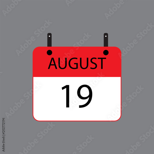 Calendar icon with date 19 august on grey background. Vector schedule symbol.