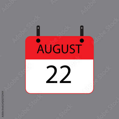 Calendar icon with date 22 august on grey background. Vector schedule symbol.