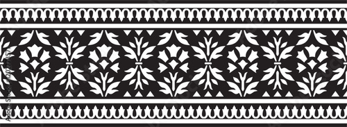 Vector monochrome black endless turkish national ornament. Seamless ottoman border, frame. Ethnic floral pattern of Seljuk Turks. Decoration of the Sultan's palaces