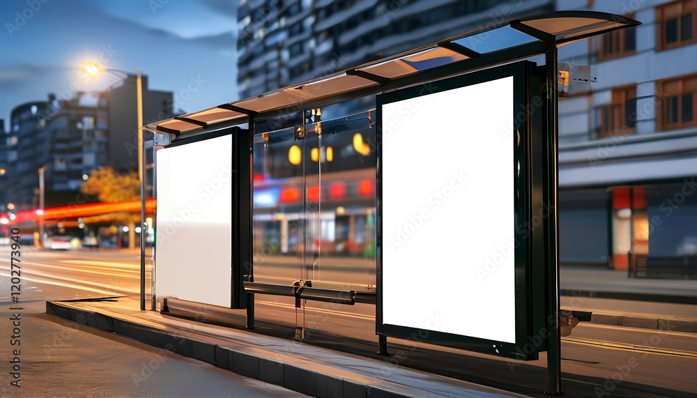 Bus stop advertising display urban area public transport nighttime street view marketing opportunities Bus stop advertising display urban area public transport nighttime street view marketing opportunities
