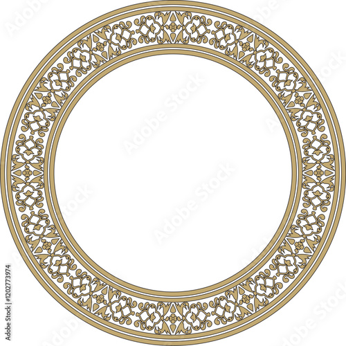 Vector gold and black round Turkish national ornament. Ottoman border, frame. Ethnic floral circle, ring, Seljuk Turks pattern. Decoration of the Sultan's palaces