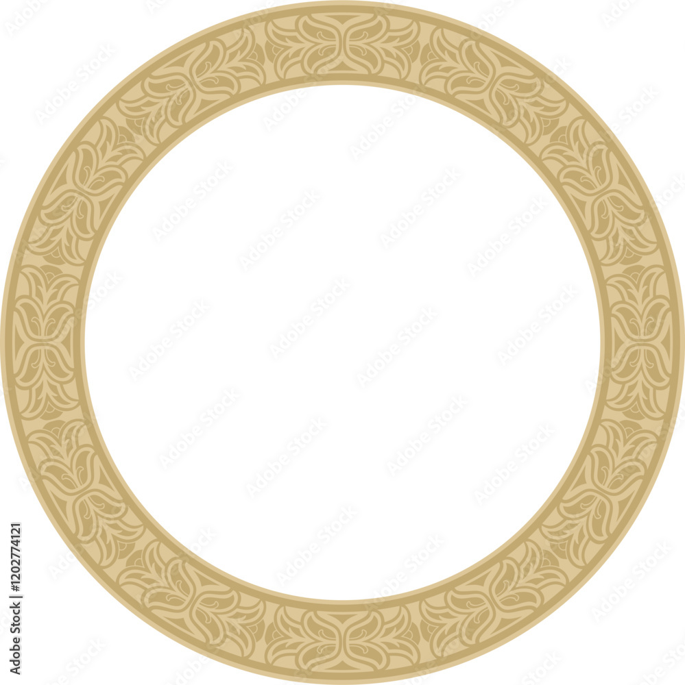 Vector round European gold ornament. Endless pattern, circle, ring of the Middle Ages. Revival border. Decorations of palaces and churches Vector round European gold ornament. Endless pattern, circle, ring of the Middle Ages. Revival border. Decorations of palaces and churches