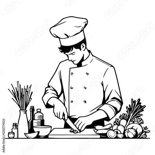 Male Chef Cooking Illustration.