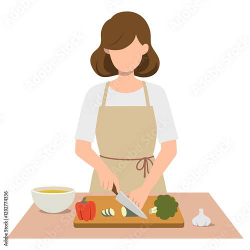 Woman Cooking at Home Illustration.