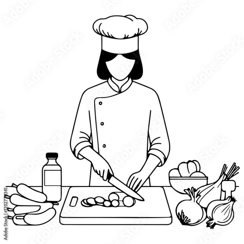 Female Chef Cooking Illustration.