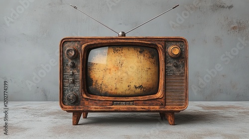 An old-fashioned television set with a rustic design, showcasing vintage aesthetics. photo