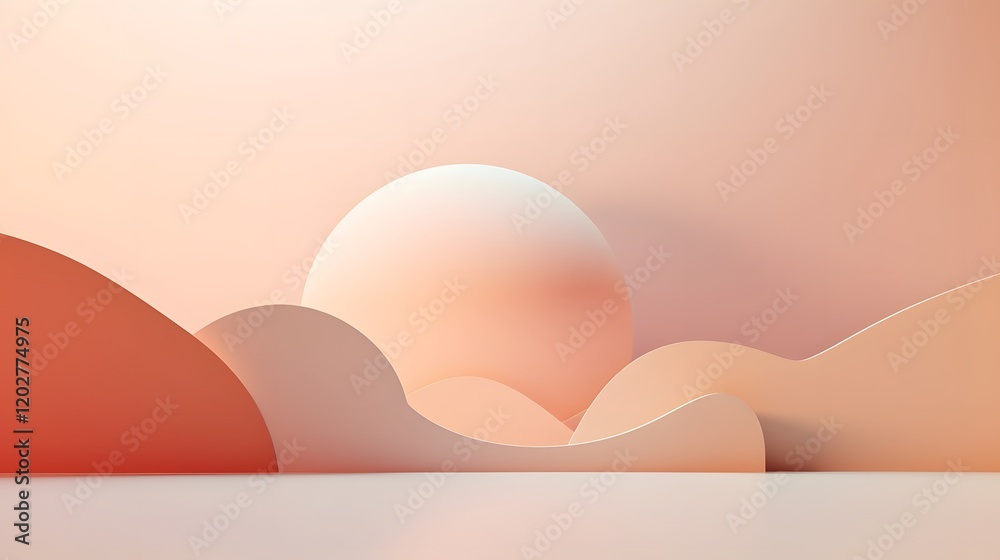 Fototapeta premium Sunset over abstract hills digital art calm environment minimalist style serene viewpoint