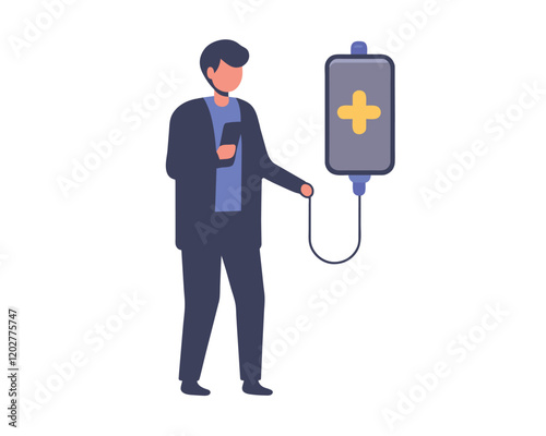 Dropper color icon. Medical procedure. Healthcare services. Patient with drip. Hospitalization. Infusion. Professional clinical treatment. Postsurgical care. Recovery. Isolated vector illustration