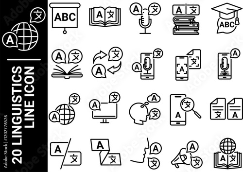 linguistics line icon, black and white