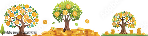 Coins on the tree. Business investment ideas coin tree planting and saving money tree coin tree money growth idea for bank or bank vector illustration