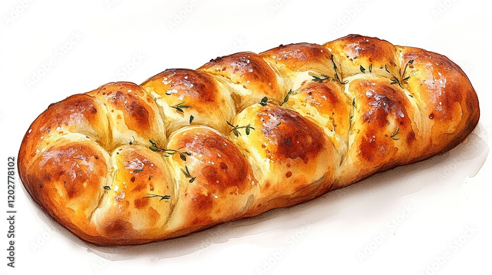 A freshly baked braided bread, golden brown with a glossy finish and herbs on top. A freshly baked braided bread, golden brown with a glossy finish and herbs on top.