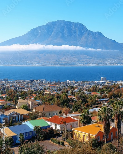 Scenic View of Saint Kitts Colorful Houses with Majestic Mount Liamuiga and Caribbean Sea in Background Tourist Destination Cityscape Photo photo