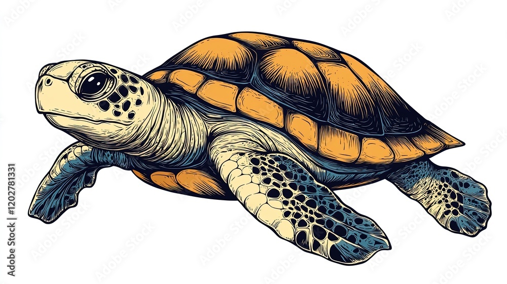 Obraz premium A stylized illustration of a turtle swimming gracefully.