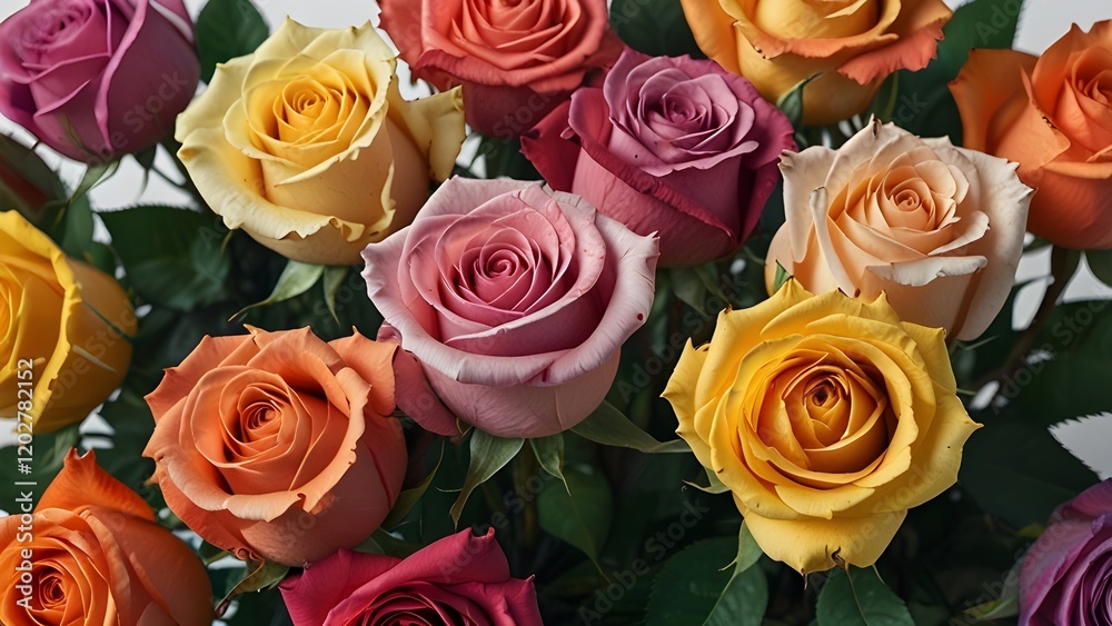 Colorful bouquet roses isolated over white background Generative AI Colorful bouquet roses isolated over white background Generative AI