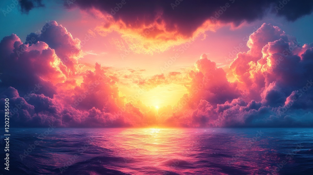 Fototapeta premium Vibrant sunset over calm ocean. (1)