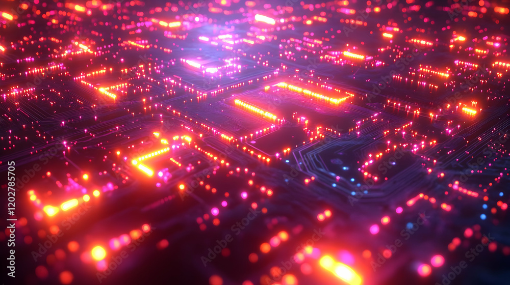 Fototapeta premium Abstract Glowing Circuit Board Pattern: Digital Technology Background
