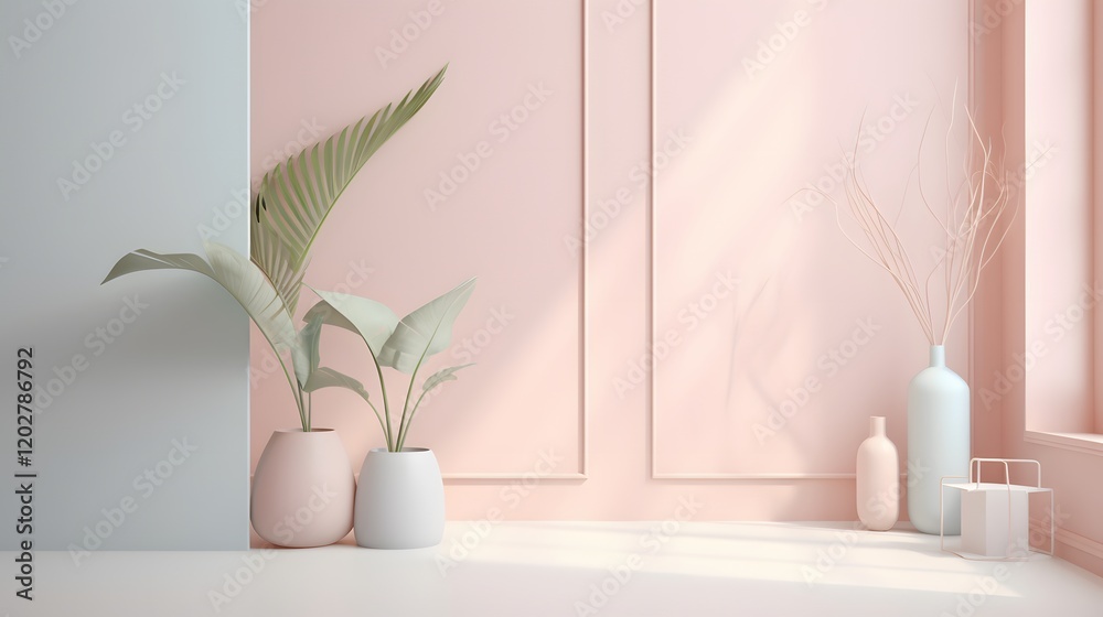 Fototapeta premium Calming interior design inspiration minimalist space home decor soft colors natural elements modern aesthetics
