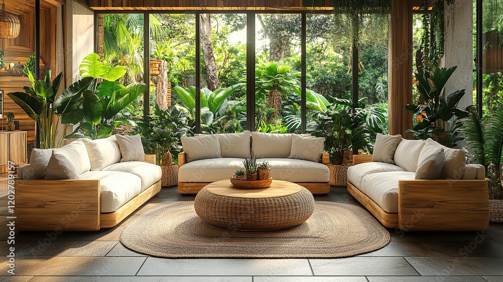 Cozy indoor seating area surrounded by lush greenery, ideal for relaxation and socializing. Cozy indoor seating area surrounded by lush greenery, ideal for relaxation and socializing.