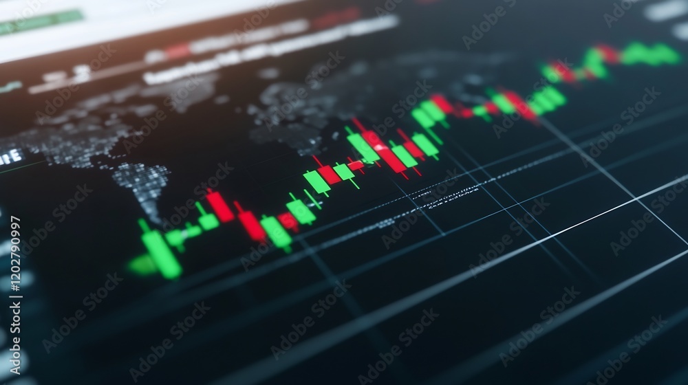 Fototapeta premium Global Stock Market Data Fluctuation Dramatic Red Green Candlestick Chart. AI Generated